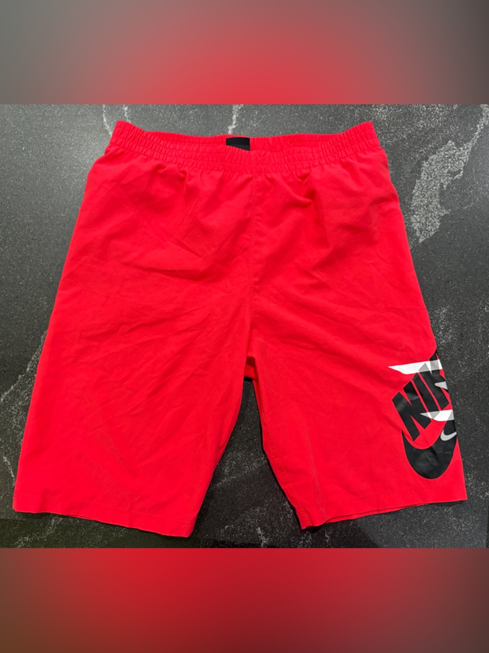 Nike big Kids Bright Red Athletic Shorts with Black Logo